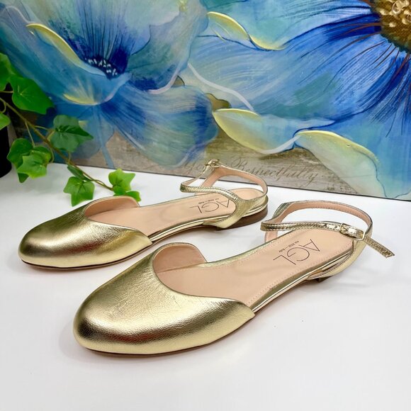 AGL Milly Ankle Strap Slingback Flats Gold Size  36.5 /US 6.5 - Picture 7 of 13